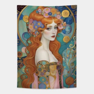 Gustav Klimt's Golden Muse: Inspired Woman in Radiant Majesty Tapestry