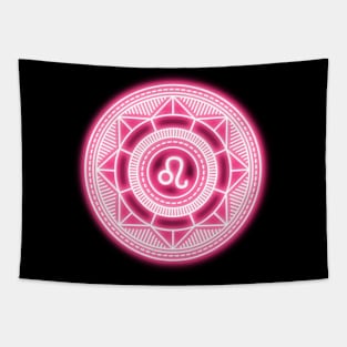 Pink Neon Leo Zodiac Sign Tapestry