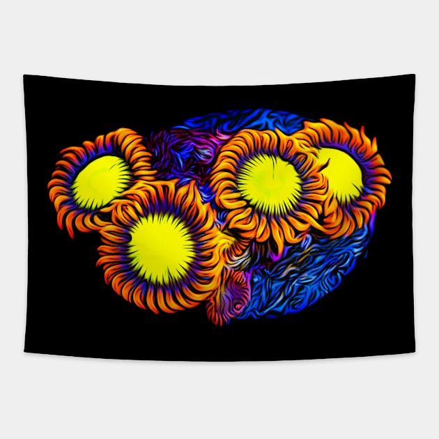 Mandarin Orange Zoanthid Art Tapestry by unrefinedgraphics