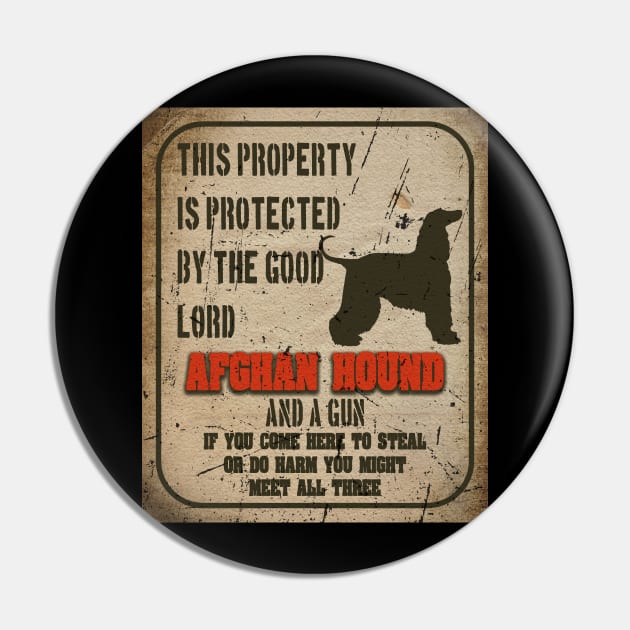 Afghan Hound Silhouette Vintage Humorous Guard Dog Warning Sign Pin by Sniffist Gang