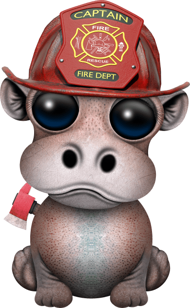 Cute Baby Hippo Firefighter Kids T-Shirt by jeffbartels