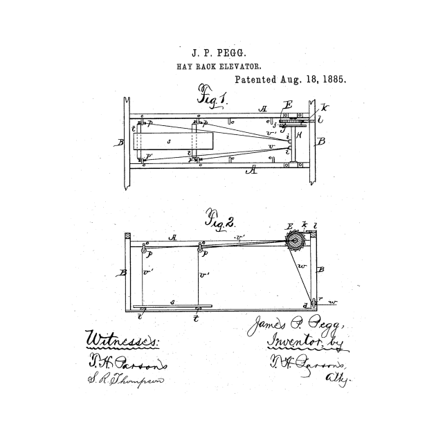 Hay Rack Elevator Vintage Patent Hand Drawing by TheYoungDesigns