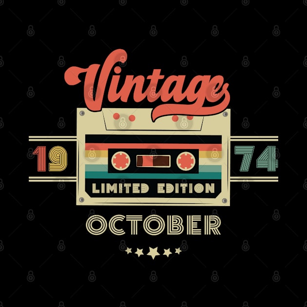 Vintage October 1974 Music Cassette - Limited Edition - 48 Years Old Birthday Gifts by Vixel Art