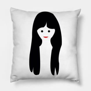 Girl Face With A Long Black Hair Pillow