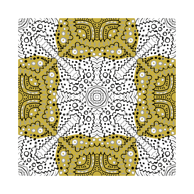 Gold abstract seamless kaleidoscope pattern — white and black background by Magic, Art, Patterns, Beauty!