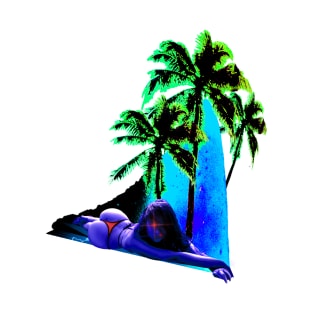 Bikini Babe Super Shark Fin Palm Trees T-Shirt
