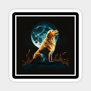 Golden Retriever Dog, Howling, Moon, Night Sky Magnet