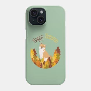 Shiba Inu in Colorful Fall Leaves with Happy Autumn Sign Phone Case