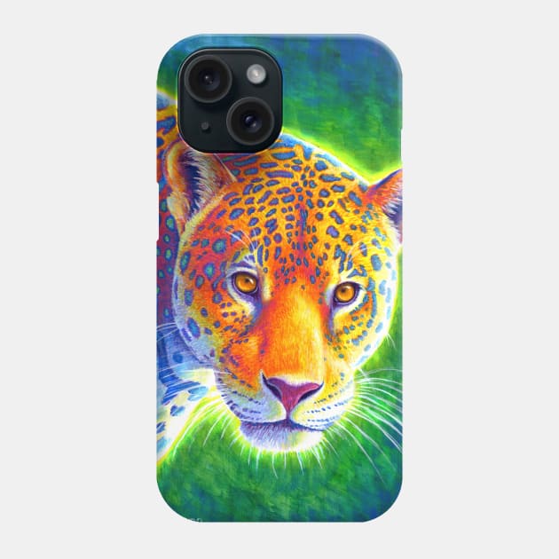 Light in the Rainforest Rainbow Jaguar Wild Feline Phone Case by rebeccawangart