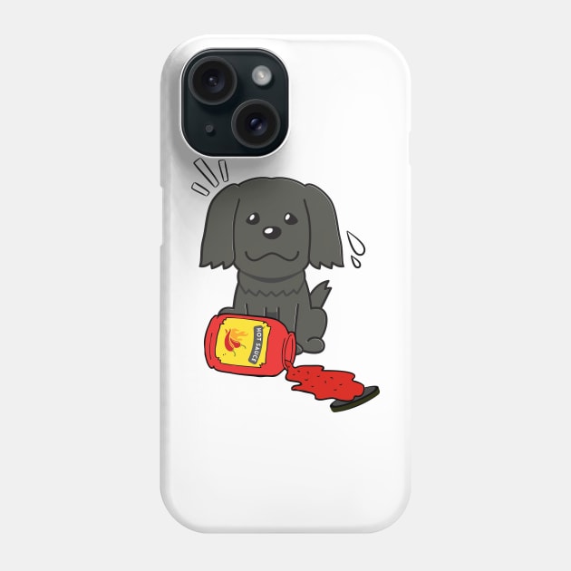 Funny Black Dog Spilled Hot Sauce Phone Case by Pet Station