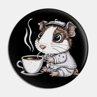 printed design of a guinea pig sipping a cup of coffee, cute cartoon style Pin