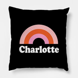 Charlotte, North Carolina - NC Retro Rainbow and Text Pillow