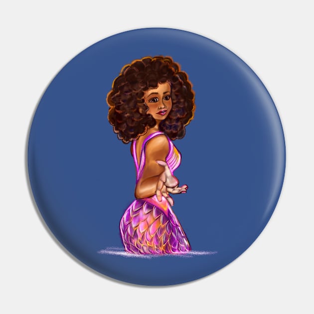 Mermaid  with outstretched arm, brown eyes, Curly hair  and caramel brown skin - light background Pin by Artonmytee