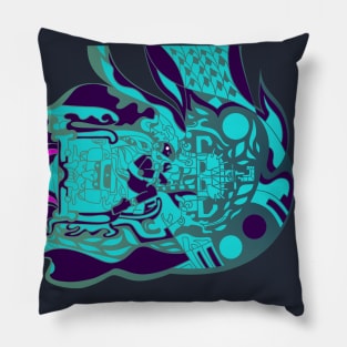 blue anonymous alien mayan ecopop Pillow