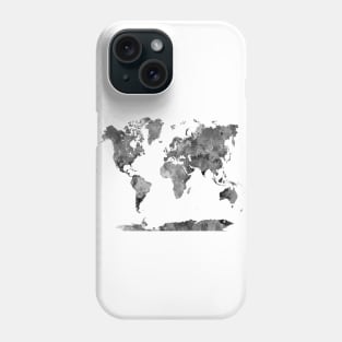 World Map Watercolor Black Phone Case