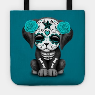 Cute Teal Blue Day of the Dead Puppy Dog Tote