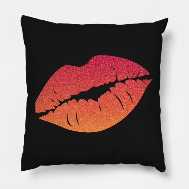 Red Orange Ombre Faux Glitter Lips Pillow by Felicity-K