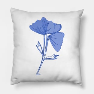 3 poppies & 1 face - shades of blue Pillow