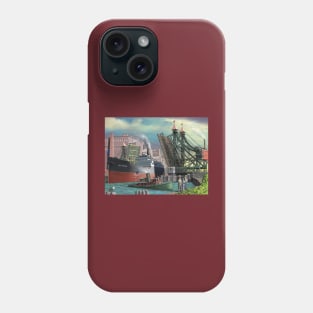 Lake Freighter Passing Through Buffalo Jackknife Bridge Phone Case