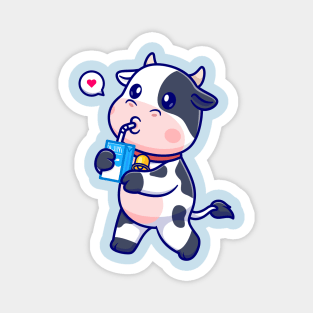 Cute Cow Drinking Milk Cartoon Magnet