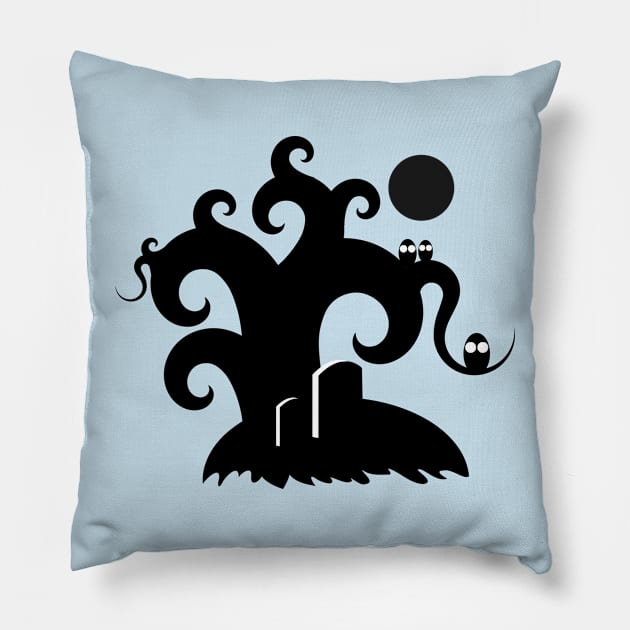 Spooky Graveyard Scene Pillow by Jarecrow 