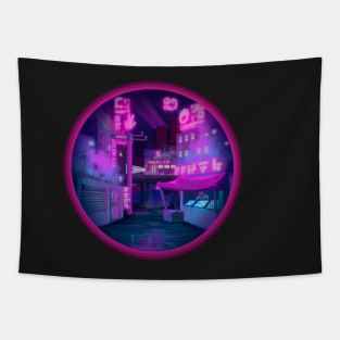 Neon Cyber punk city Tapestry