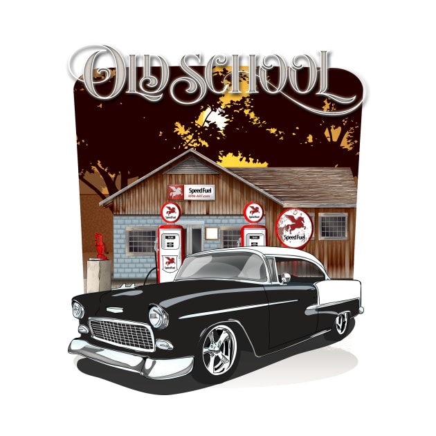 1955 Black Chevy Bel Air Old School Print by RPM-ART