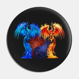 Fantasy Fire And Ice Phoenix Red Blue Yin Yang Pin