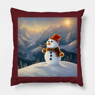 Cute Snowman in the Mountains Pillow