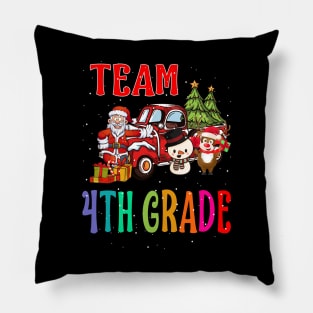 Team 4Th Grade Santa And Reindeer Christmas Pillow