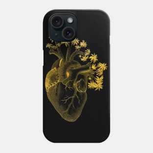 Gold Colored Anatomically Correct Human Heart - Palm Trees Phone Case