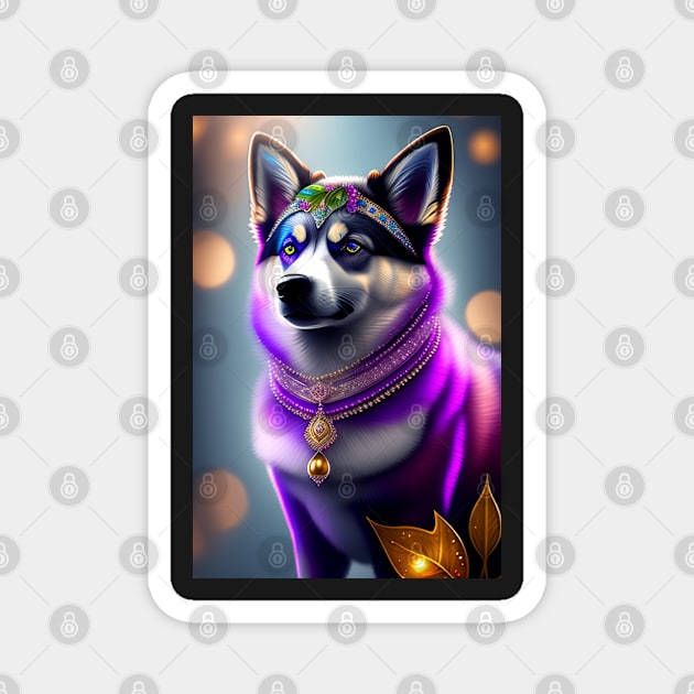 Make a statement with eye-catching Glowing Pomsky design Magnet by Enchanted Reverie