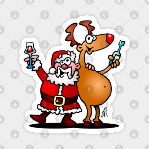 Santa Claus and his reindeer Magnet by Cardvibes