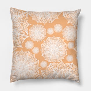 White and Apricot Mandala Pattern Pillow