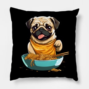 Pug Eating Ramen Pillow