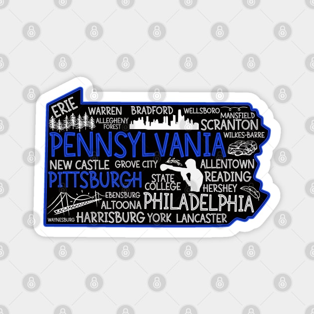 Pittsburgh Pennsylvania cute map, Allentown, Erie, Reading, Bethlehem, Scranton, Lancaster, Levittown, Harrisburg, Magnet by BoogieCreates