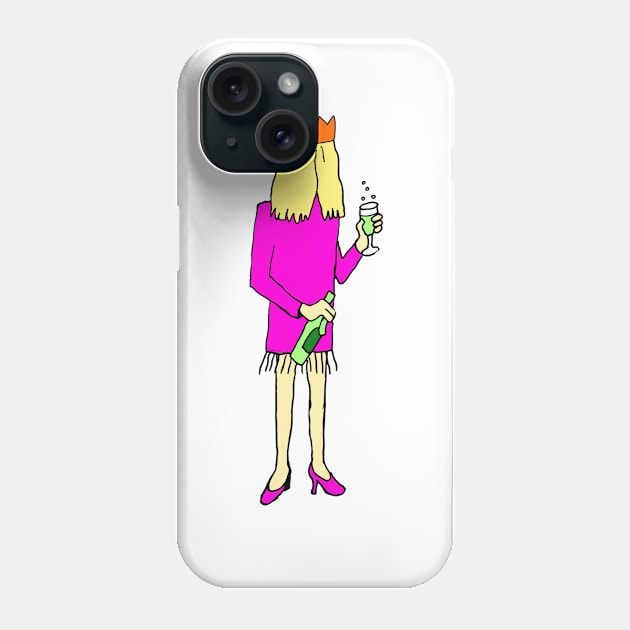 Cartoon Woman Drinking Wine Christmas Phone Case by Michelle Le Grand