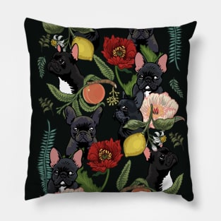 Botanical and Black Frenchie Pillow