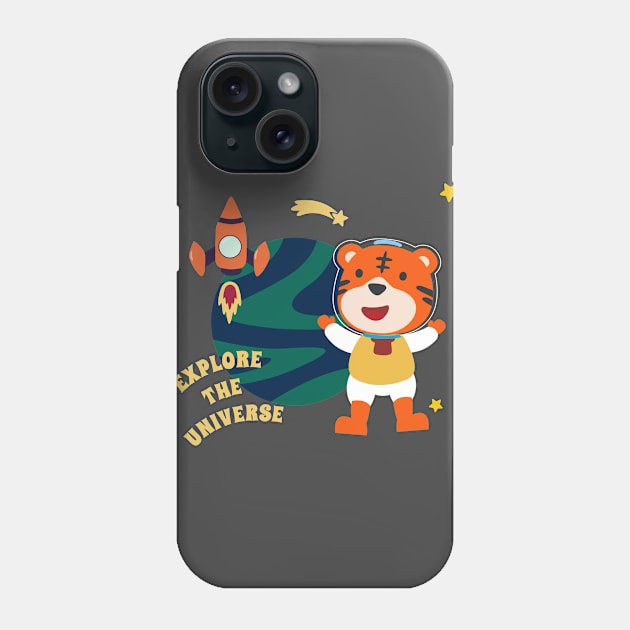 Space tiger or astronaut in a space suit with cartoon style. Phone Case by KIDS APPAREL