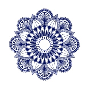 Flower Mandala (navy blue on white) T-Shirt