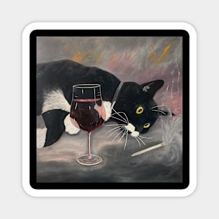 Cat, Wine and Weed. Intoxicated Cat. Magnet