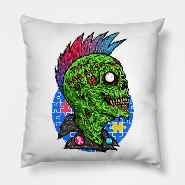 Punk Rawk Austim Pillow by DesecrateART