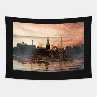 SAILING BARGE PASSING ST MARY'S CHURCH ROTHERHITHE LONDON Tapestry