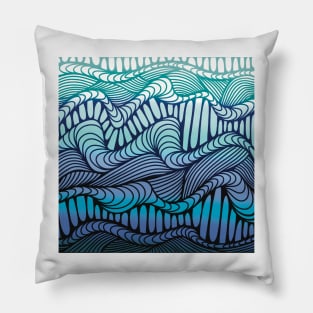 Beautiful Purple and Blue Zentangle Waves, Digital Illustration Pillow