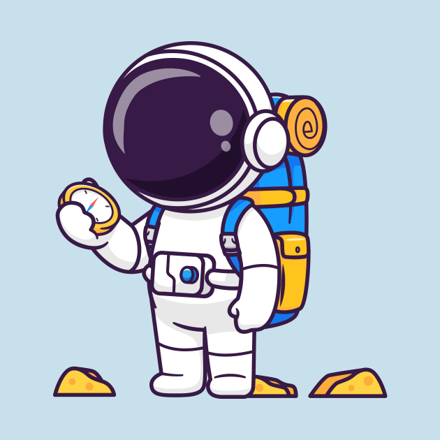 Cute Astronaut Backpacker With Compass Cartoon by Catalyst Labs