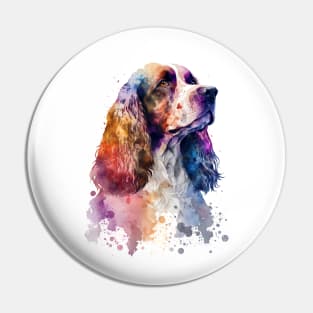 Rainbow English Cocker Spaniel Watercolor Art Pin