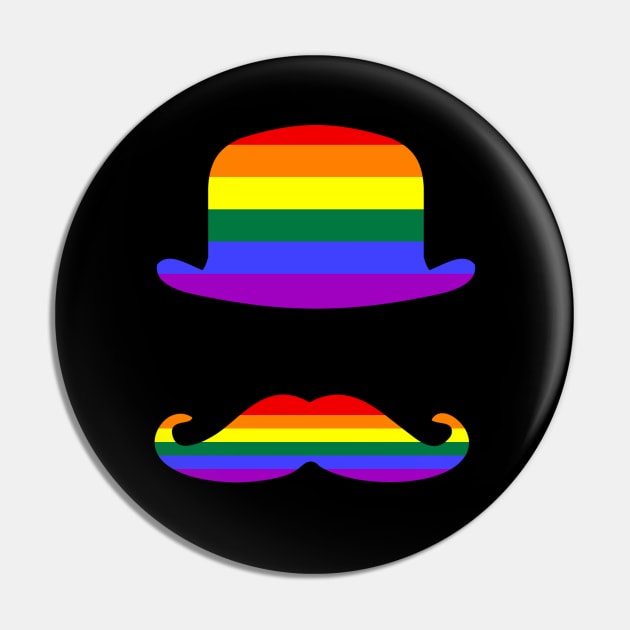 Funny Mustache Gay Pride Flag Bowler Hat Pin by Scar