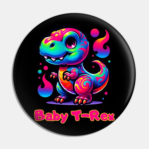 Baby T-Rex Cute Neon Dinosaur Kawaii Chibi Pin by Lavender Celeste