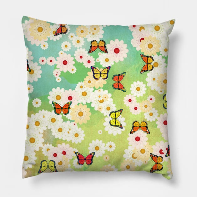 Daisies and butterflies Pillow by Gaspar Avila