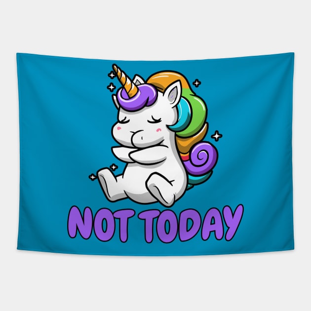 Not Today Lazy Unicorn Tapestry by NAM Illustration